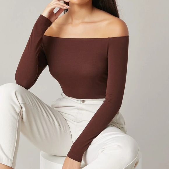 S 90s off the shoulder long sleeve crop top white - Picture 11 of 12